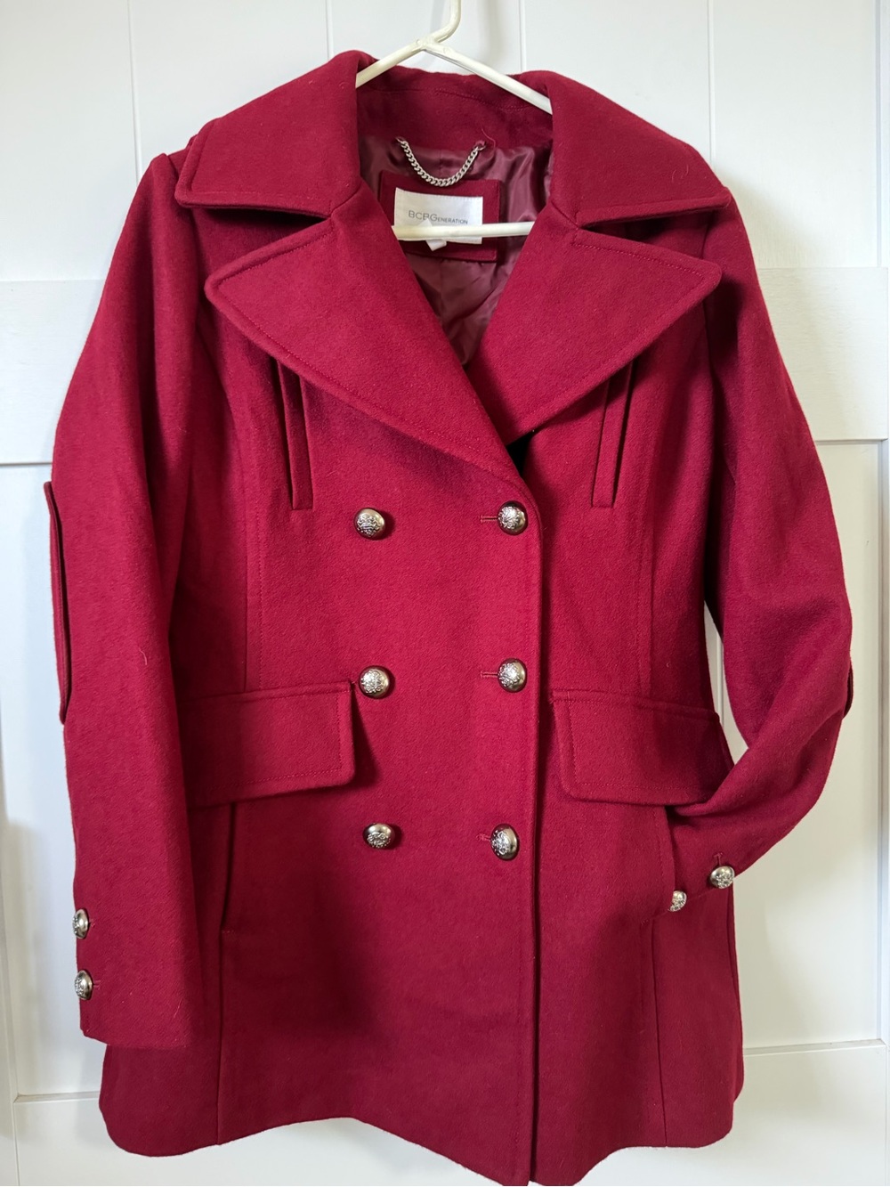 BCBGeneration Women's Crimson Double-Breasted Pea Coat